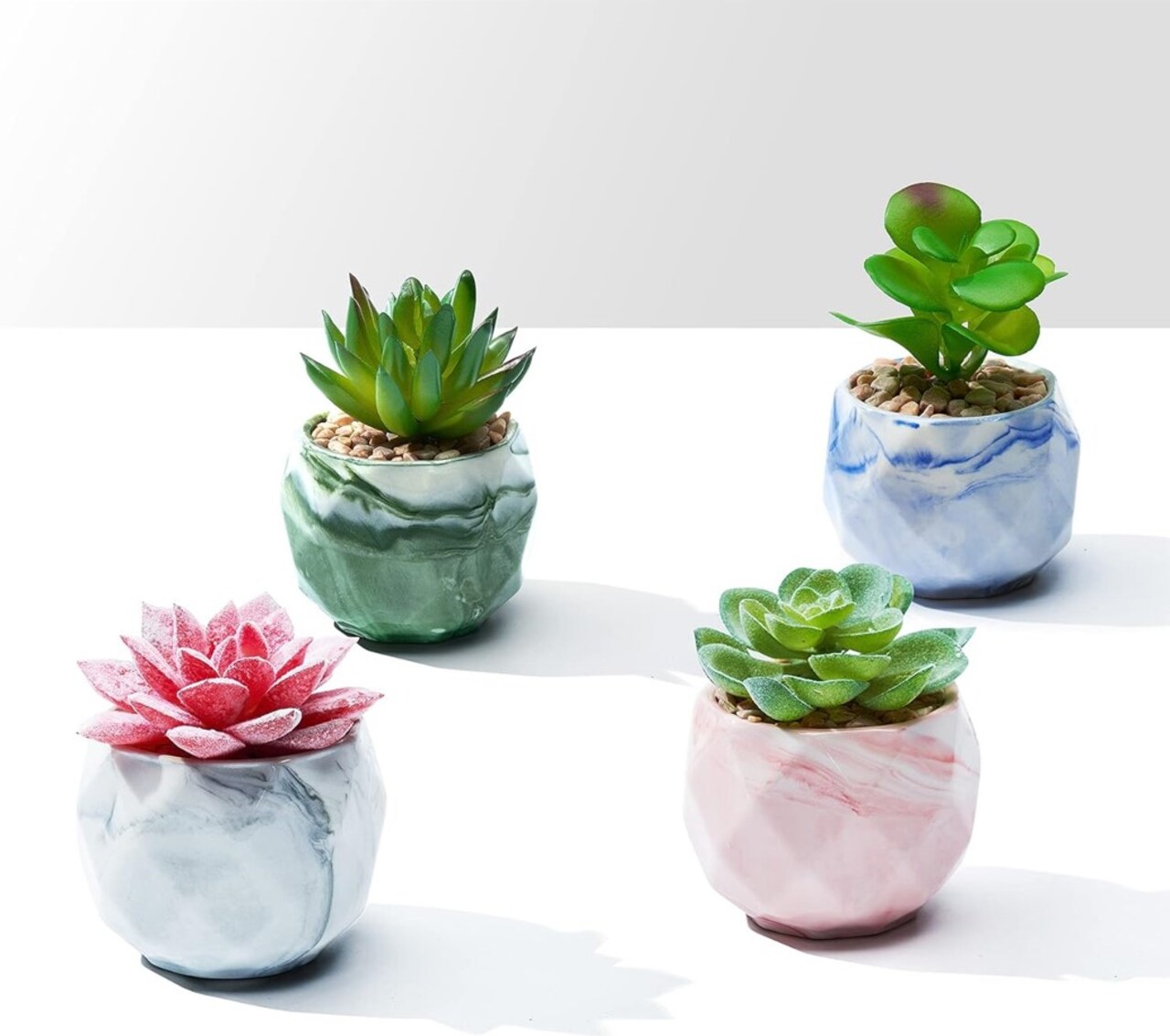 4pcs Fake Succulents Faux Succulent Plants in Pots Mini Potted Succulent Plants for Home Office Desk Decor